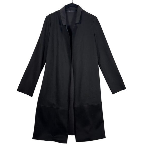 ZARA Black Open Front Faux Suede Coat Jacket Duster Cardigan Swing Hem Size XS - Picture 1 of 4